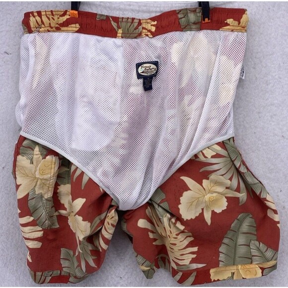 Tommy Bahama Shorts Mens Size XL Orange Floral Swim Trunks Mesh Lining Travel - Picture 11 of 14